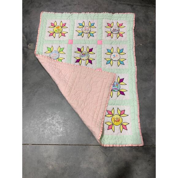 Patchwork, Country Quilt, Pink, Mint Green, Stars, Calico, Nursery, Bedding - Picture 2 of 4